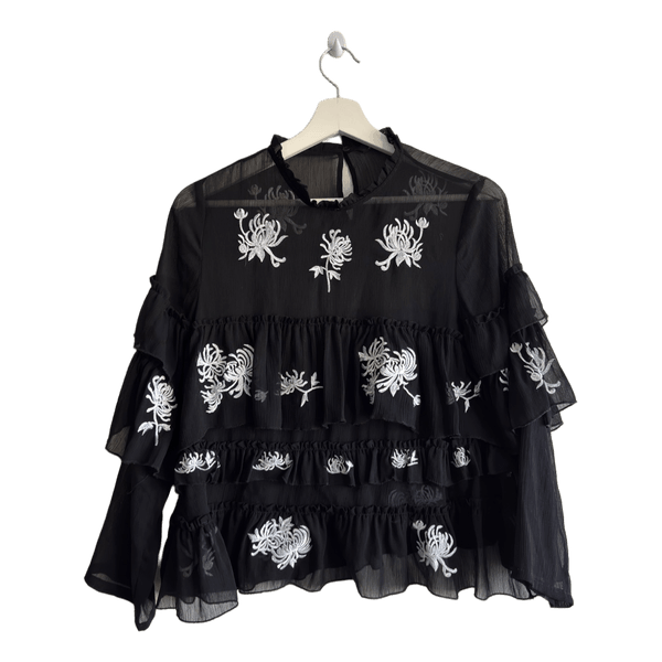 Zara embroidered ruffled blouse