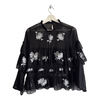 Zara embroidered ruffled blouse