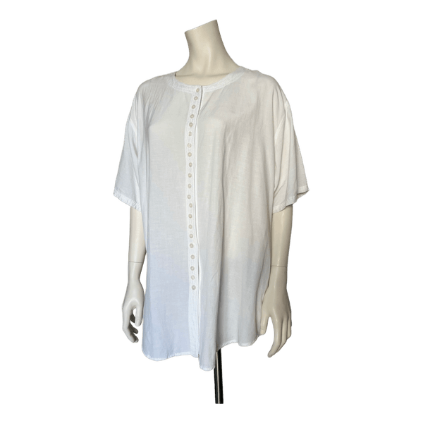 White button-up tunic blouse