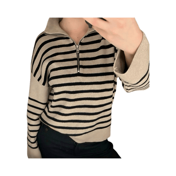 Beige striped zip-up sweater