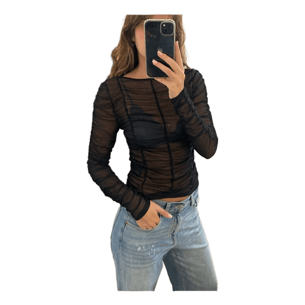 Sort mesh bluse