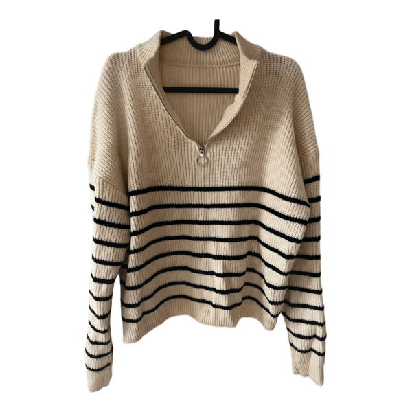 Beige stribet striktrøje