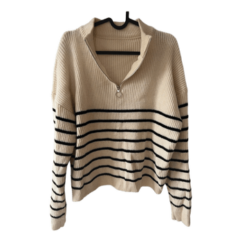 Beige stribet striktrøje