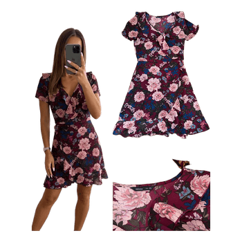 Burgundy floral wrap dress