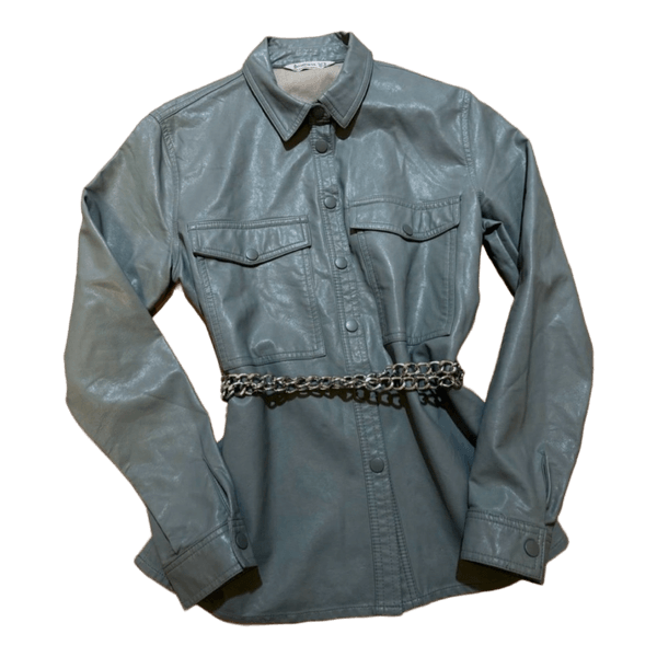 Green faux leather shirt