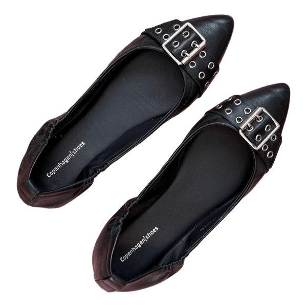 Black leather pointed flats