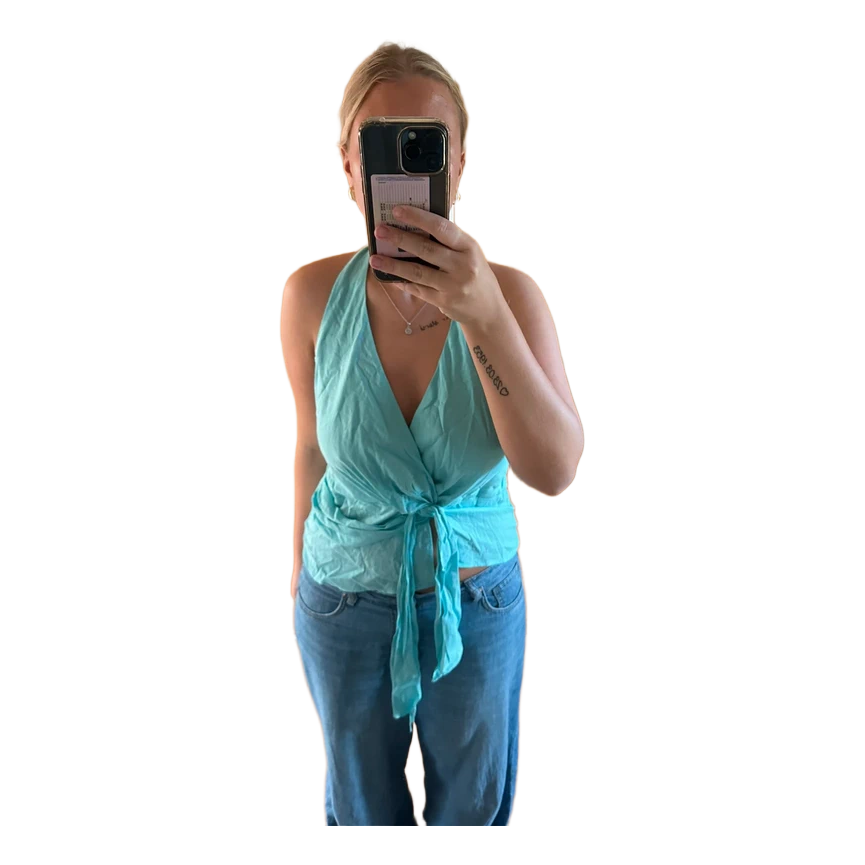 Zara Turkisfarvet halterneck-top, Størrelse L / 40 — Secondhand Andre ...
