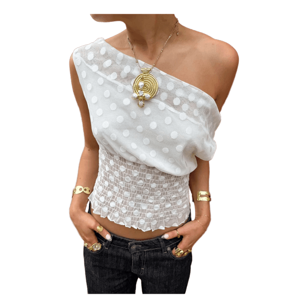 Hvid prikket off shoulder top