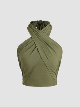 Cross Halter Shirred Back Top
