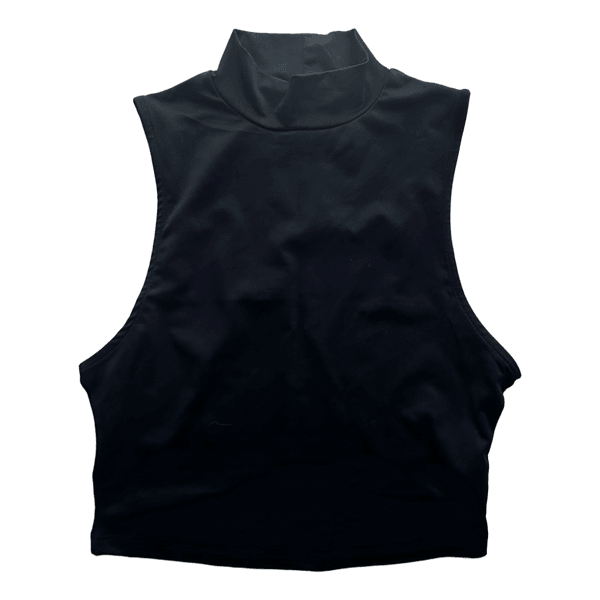 Black sleeveless mock neck top