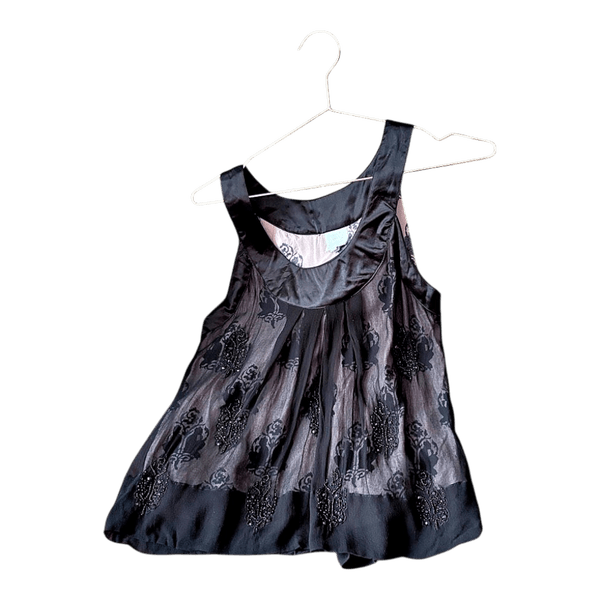 Black embroidered sleeveless top