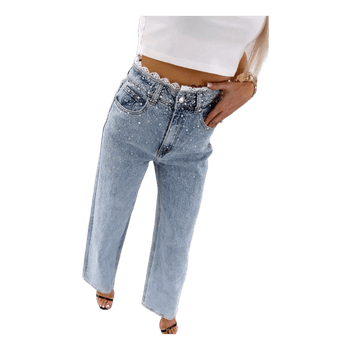 Rhinestone embellished wide leg jeans