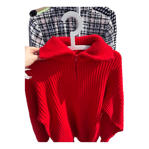 Red ribbed sweater