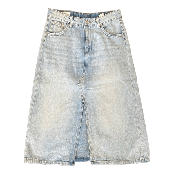 Blue denim midi skirt
