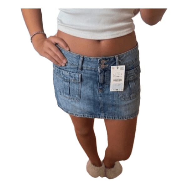 Blå denim mininederdel