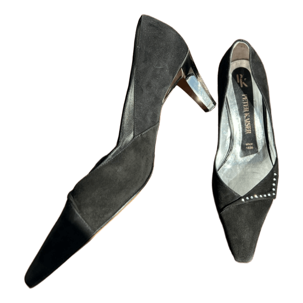 Peter Kaiser black suede heels with a metallic heel