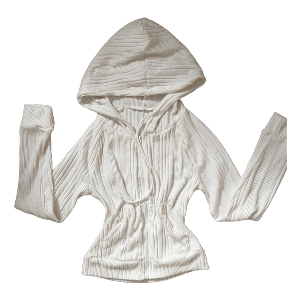 White ribbed zip hoodie