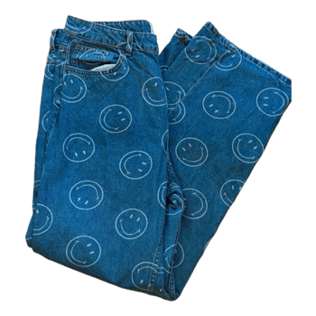 Smiley print blue jeans