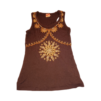 Brown embroidered tank top