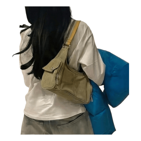 Green canvas shoulder bag