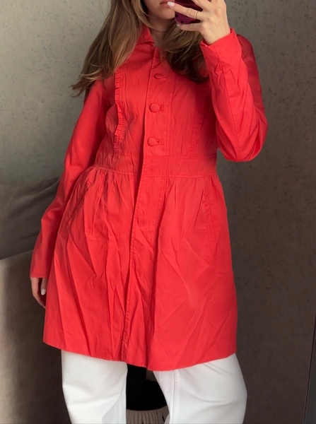 Vero Moda vibrant poppy red Ruffled Windbreaker Coat – Fit & Flare Shirt Dress Style size S-M