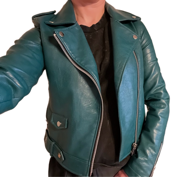 Vihreä keinonahkainen biker takki