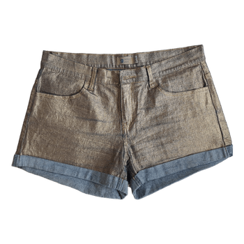 Gold metallic denim shorts