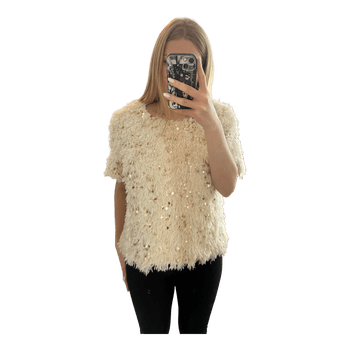 Cream sequin fringe top