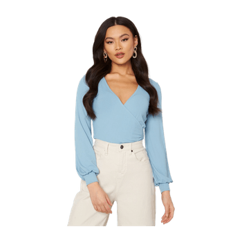 Dusty blue rib wrap top