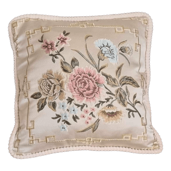 Beige floral embroidered cushion