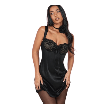 Black satin mini dress