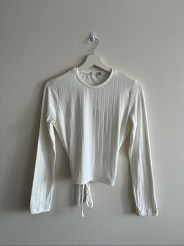 White ribbed long-sleeve top