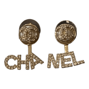 Chanel rhinestone logo earrings