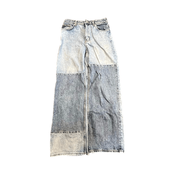 Blue patchwork wide-leg jeans