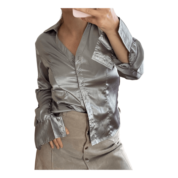 y2k silver satin blouse