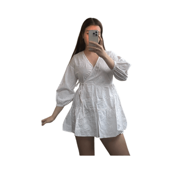 Broderie wrap mini dress