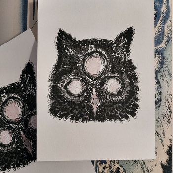 Owl illustration print handmade