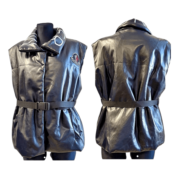 Black faux leather vest , replica Moncler