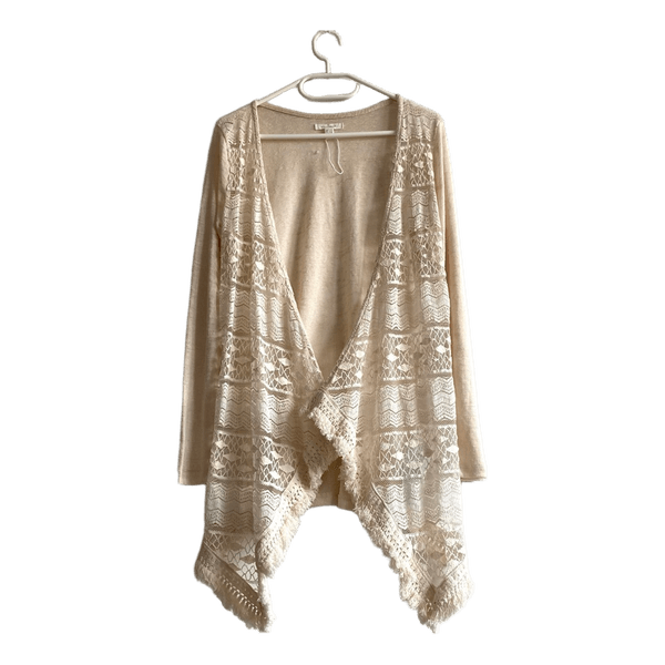 Springfield Lace Cardigan Women S Cream Boho Open Front Fringe Lightweight
