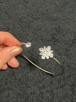 Silver flower cuff bracelet