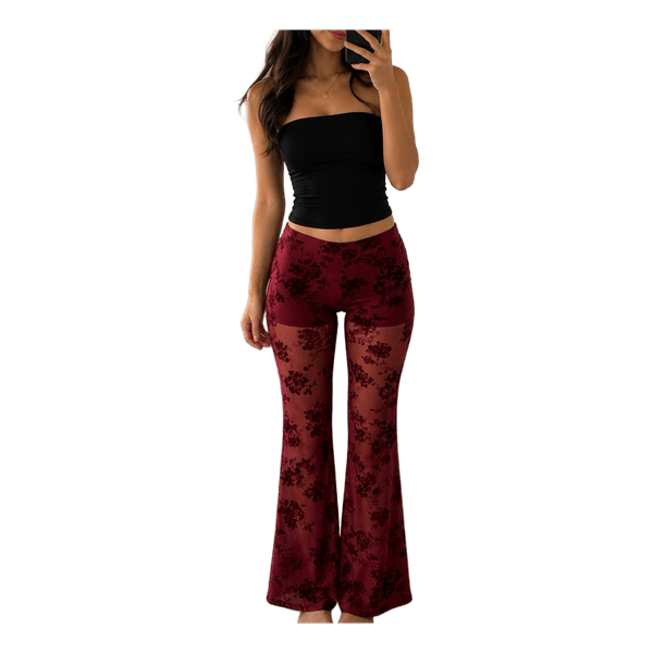 Red floral flare trousers