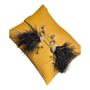 Black feather flamingo earrings