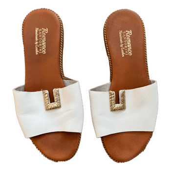 White leather slide sandals