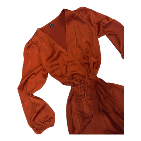 Orange satin wrap dress