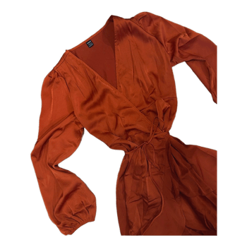 Orange satin wrap dress