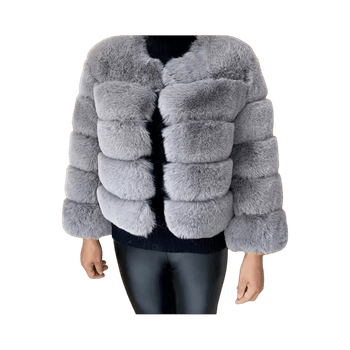 Harmaa tekoturkis takki