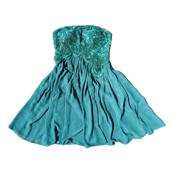 Green embellished strapless dress