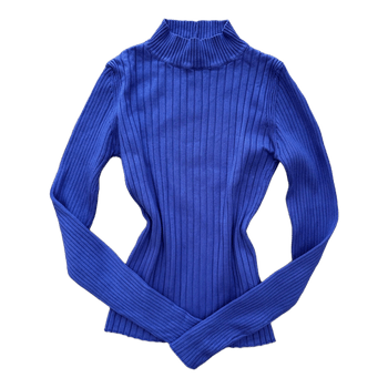 Blue ribbed mock neck