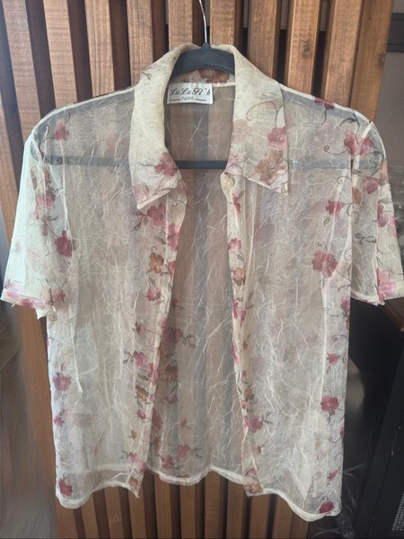 Beige floral mesh shirt