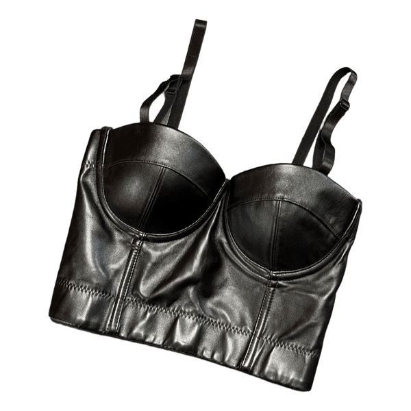 Black faux leather bustier